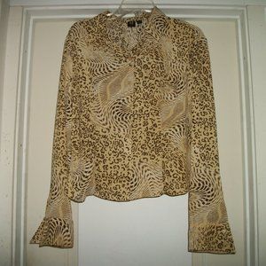 TRENDING ANIMAL AESTHETIC GRRRRR ANIMAL ITALY PRINT DRESSY BLOUSE LG